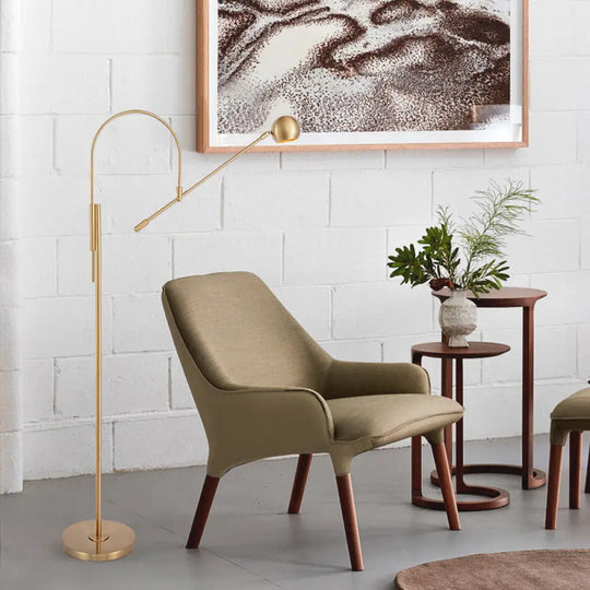 Swivelable Floor Lamp With Dome Shade - Arch/Right Angle Postmodern Metal 1-Light Gold Stand / B