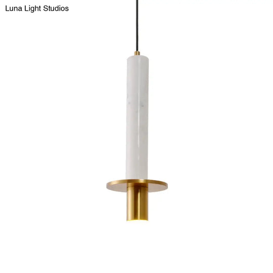 Marbled Sword Pendant Ceiling Light With Led And Brass Finish For Dining Room White