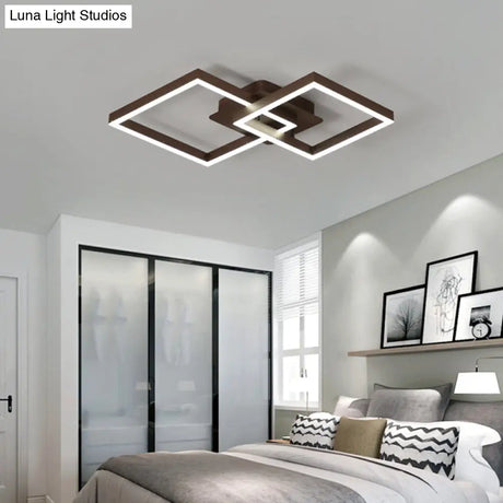 Symmetrical Rhombus Brown Flush Light Led Ceiling Mount In Warm/White
