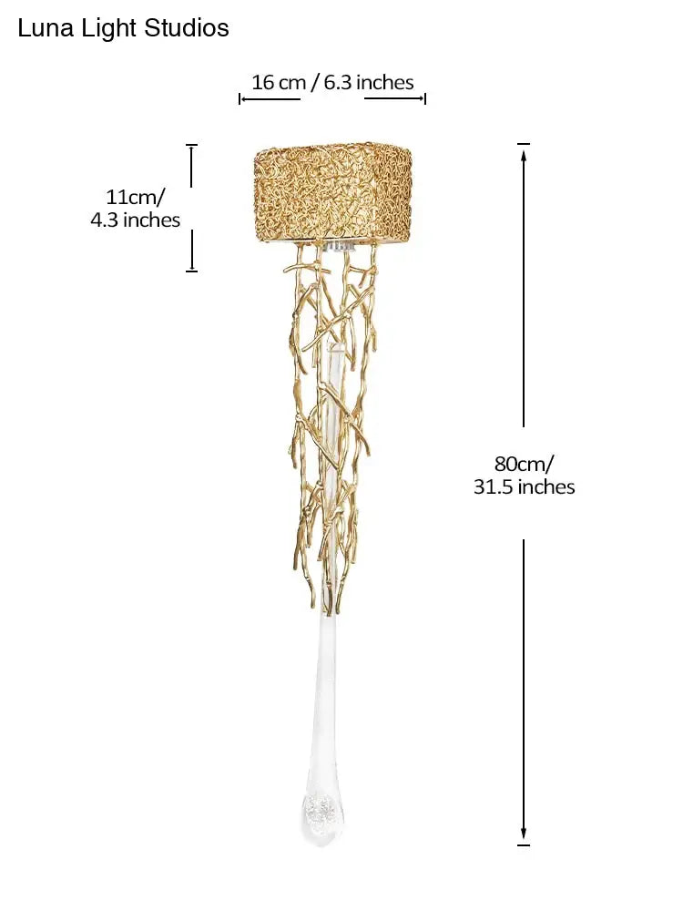 Tamara - Vintage Crystal Gold Water Drop Glass Wall Lamp Gold H-80Cm / Warm Light