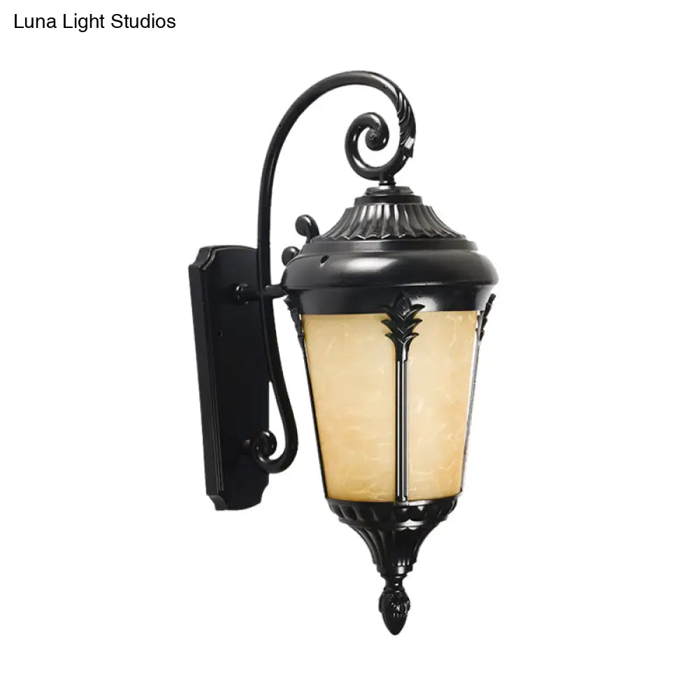 Tan Cracked Glass Sconce Lighting: Country Black Urn Outdoor Wall Mount Lamp