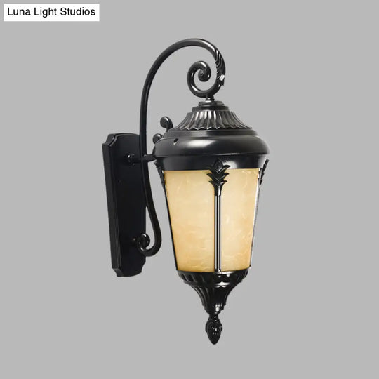 Tan Cracked Glass Sconce Lighting: Country Black Urn Outdoor Wall Mount Lamp