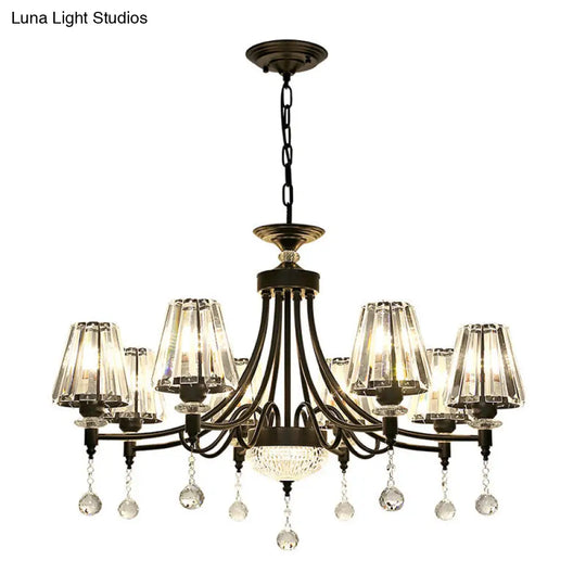 Modern Crystal Ceiling Chandelier With Tapered Design - Black Pendant Light Kit (3/6/8 Heads
