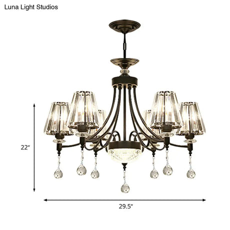 Tapered Ceiling Chandelier Black Pendant Light Kit - Modern Cut Crystal 3/6/8 Heads
