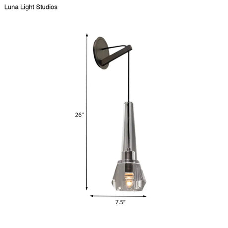 Tapered Crystal Wall Mount Light: Modern Bronze 1-Head Sconce With Dangling Cord