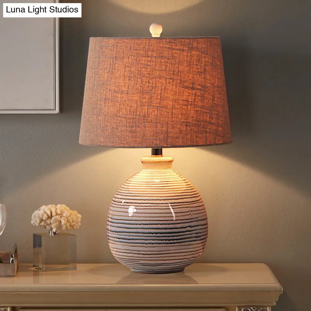 Tapered Drum Artistic Table Lamp - Fabric Shade Ceramic Base