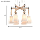 Tapered Fabric Chandelier With 6 Traditional Lights - Living Room Pendant In White/Black/Flaxen