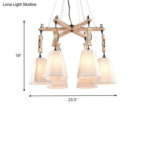 Tapered Fabric Chandelier With 6 Traditional Lights - Living Room Pendant In White/Black/Flaxen