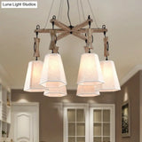 Tapered Fabric Chandelier With 6 Traditional Lights - Living Room Pendant In White/Black/Flaxen
