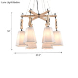Tapered Fabric Chandelier With 6 Traditional Lights - Living Room Pendant In White/Black/Flaxen