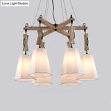 Tapered Fabric Chandelier With 6 Traditional Lights - Living Room Pendant In White/Black/Flaxen
