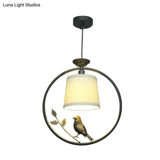 Tapered Fabric Pendant Light - Minimalist Ceiling Fixture With Black/Gold Ring Frame