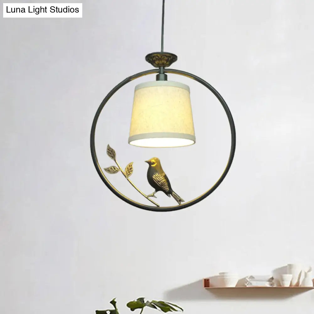 Tapered Fabric Pendant Light - Minimalist Ceiling Fixture With Black/Gold Ring Frame