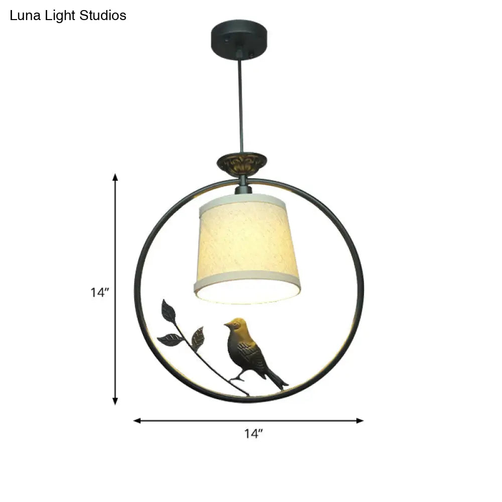 Tapered Fabric Pendant Light - Minimalist Ceiling Fixture With Black/Gold Ring Frame