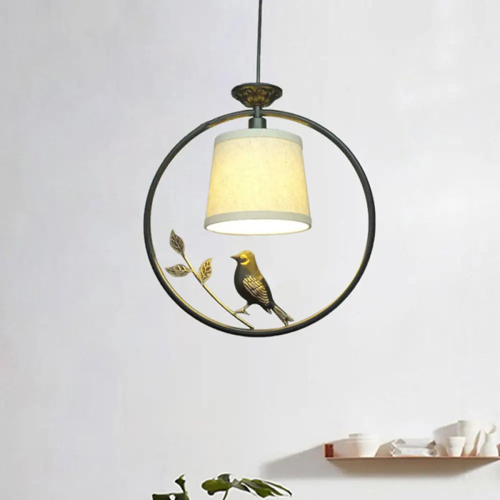 Tapered Fabric Pendant Light - Minimalist Ceiling Fixture With Black/Gold Ring Frame Black-Gold