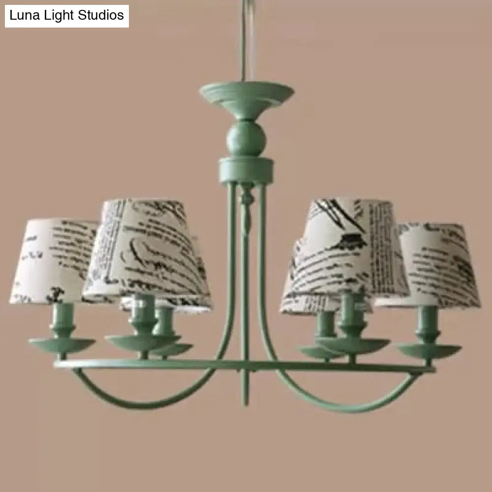 Tapered Green Metal Pendant Light Nordic Style Hanging For Kindergarten