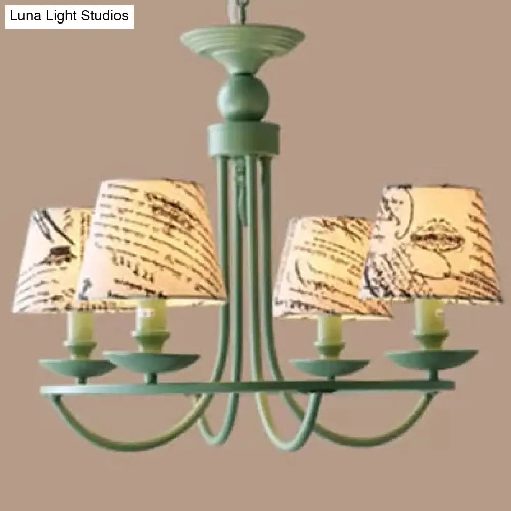 Tapered Green Metal Pendant Light Nordic Style Hanging For Kindergarten
