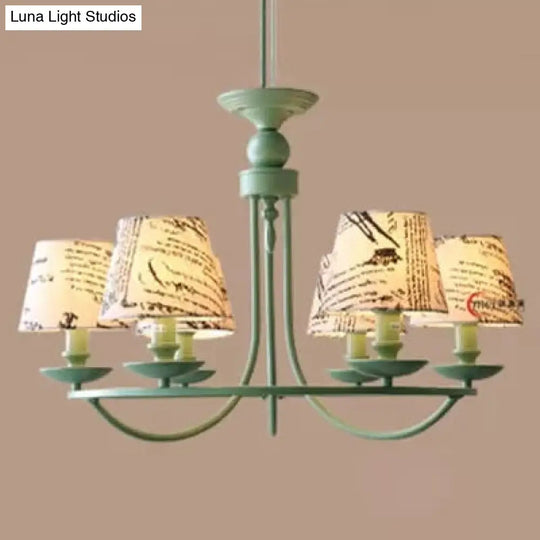 Tapered Green Metal Pendant Light Nordic Style Hanging For Kindergarten