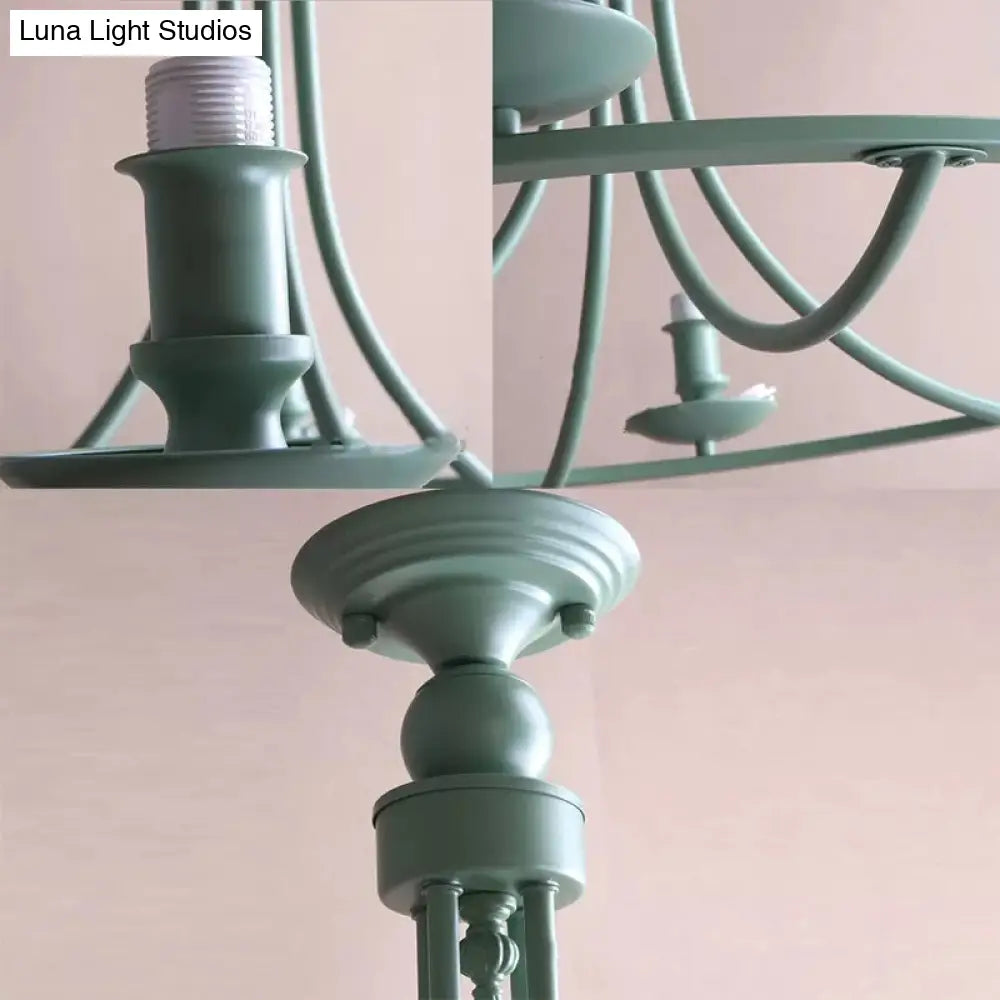 Tapered Green Metal Pendant Light Nordic Style Hanging For Kindergarten