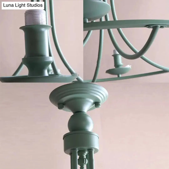 Tapered Green Metal Pendant Light Nordic Style Hanging For Kindergarten