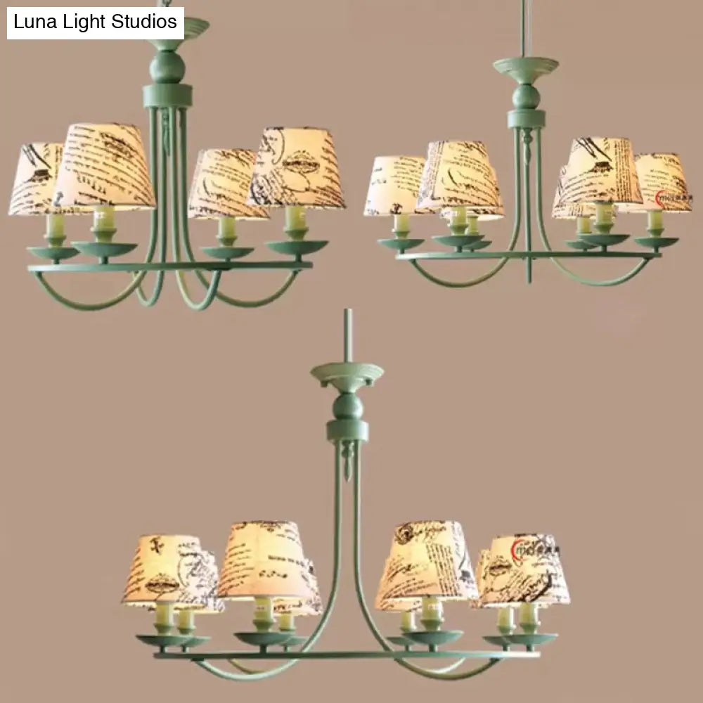 Tapered Green Metal Pendant Light Nordic Style Hanging For Kindergarten