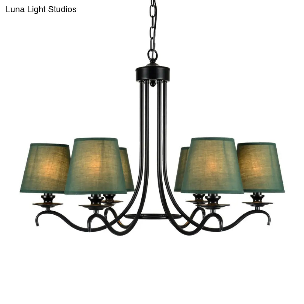 Tapered Green Rustic Chandelier: Fabric Pendant Light Kit With 6 Lights For Dining Room