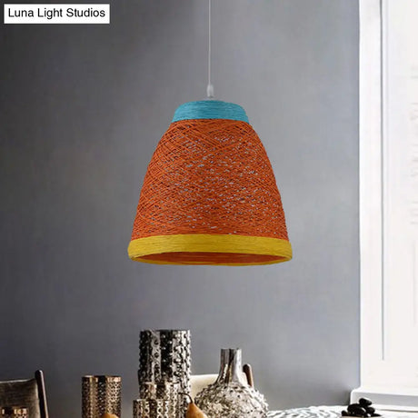 Tapered Pendant Lamp: Lodge Style 1-Light Fixture In Orange/Brown