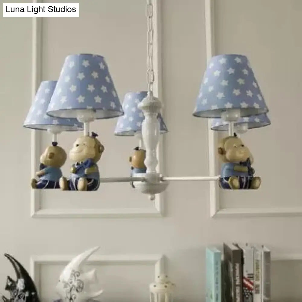Tapered Shade Chandelier With Monkey Accent - Ideal For Kids Dining Room