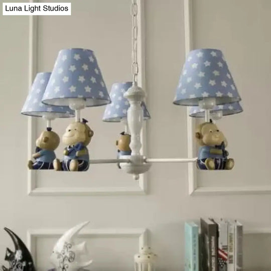 Tapered Shade Chandelier With Monkey Accent - Ideal For Kids Dining Room