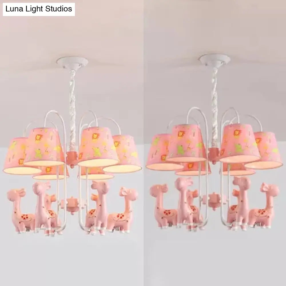 Tapered Shade Giraffe Metal Chandelier: Hanging Lamp With 6 Bulbs For Nursing Room