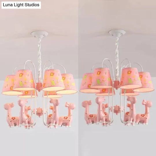 Tapered Shade Giraffe Metal Chandelier: Hanging Lamp With 6 Bulbs For Nursing Room