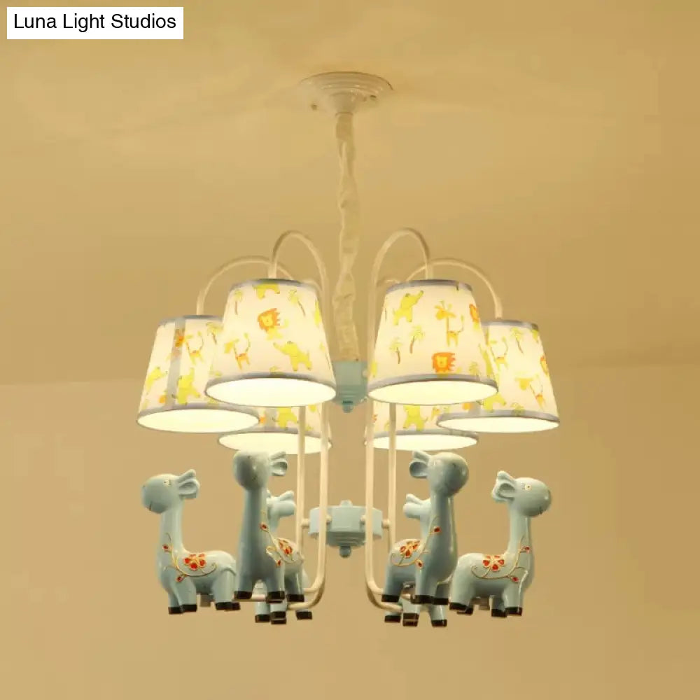 Tapered Shade Giraffe Metal Chandelier: Hanging Lamp With 6 Bulbs For Nursing Room