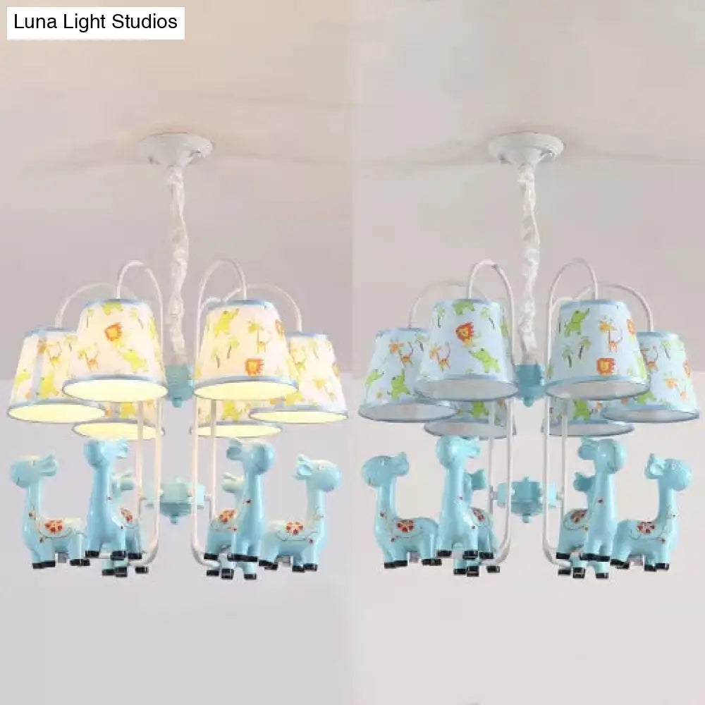 Tapered Shade Giraffe Metal Chandelier: Hanging Lamp With 6 Bulbs For Nursing Room