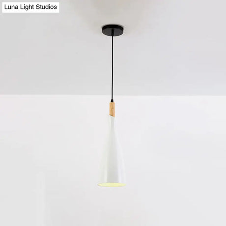 Tapered Shade Pendant Nordic Iron Led Ceiling Hang Light With Wood Décor - Grey/White/Black