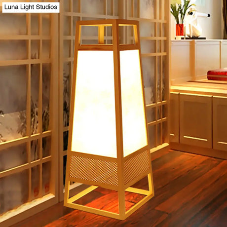 Tapered Wood Desk Lamp - Chinese Style Beige Task Lighting For Living Room