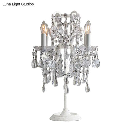 Teardrop Table Lamp - Retro Style White Finish With Clear Crystal 4 Bulbs Ideal Night Light For