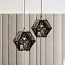 Textured Diamond Suspension Pendant Lamp - White/Amber/Smoke Glass Modern Led Hanging Light For