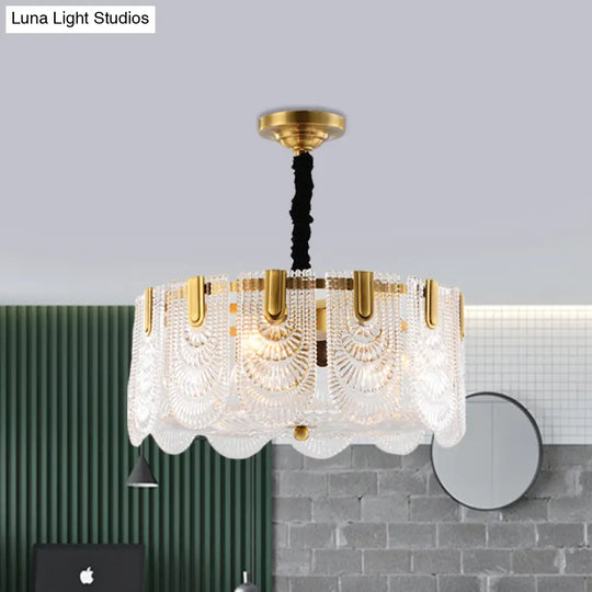 Textured Glass Layered Ceiling Light - Modern Brass Chandelier With 3/8 Lights