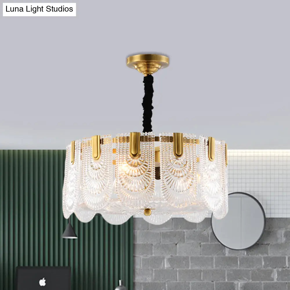 Modern Textured Glass Chandelier With 3-8 Lights In Brass