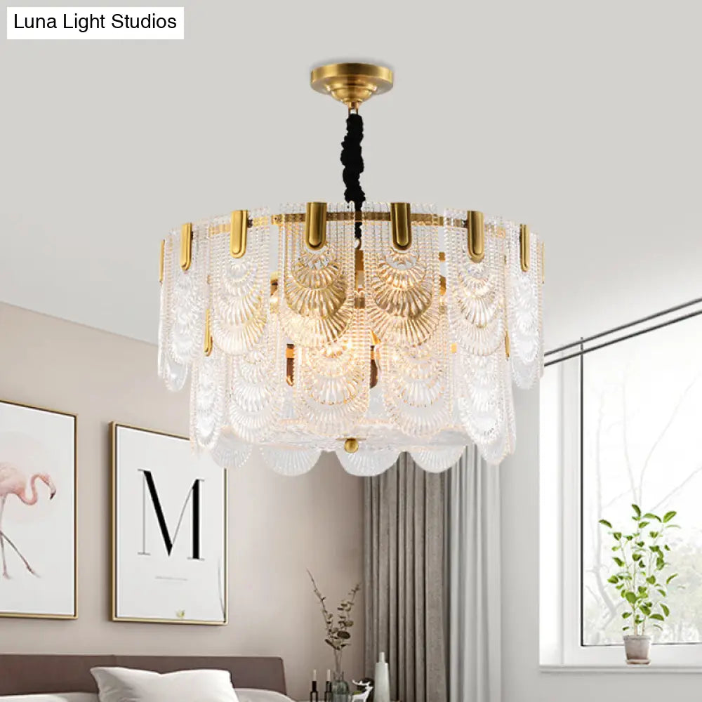 Modern Textured Glass Chandelier With 3-8 Lights In Brass