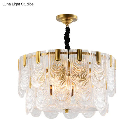 Textured Glass Layered Ceiling Light - Modern Brass Chandelier With 3/8 Lights