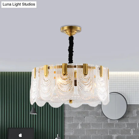 Textured Glass Layered Ceiling Light - Modern Brass Chandelier With 3/8 Lights