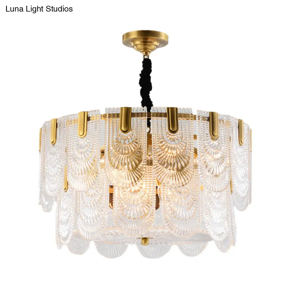 Modern Textured Glass Chandelier With 3-8 Lights In Brass