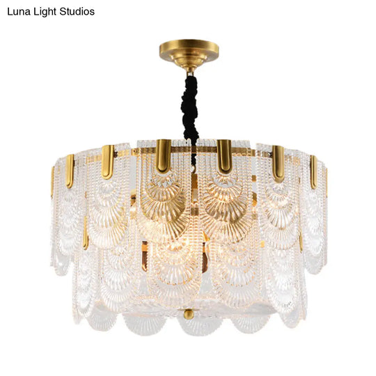 Modern Textured Glass Chandelier With 3-8 Lights In Brass