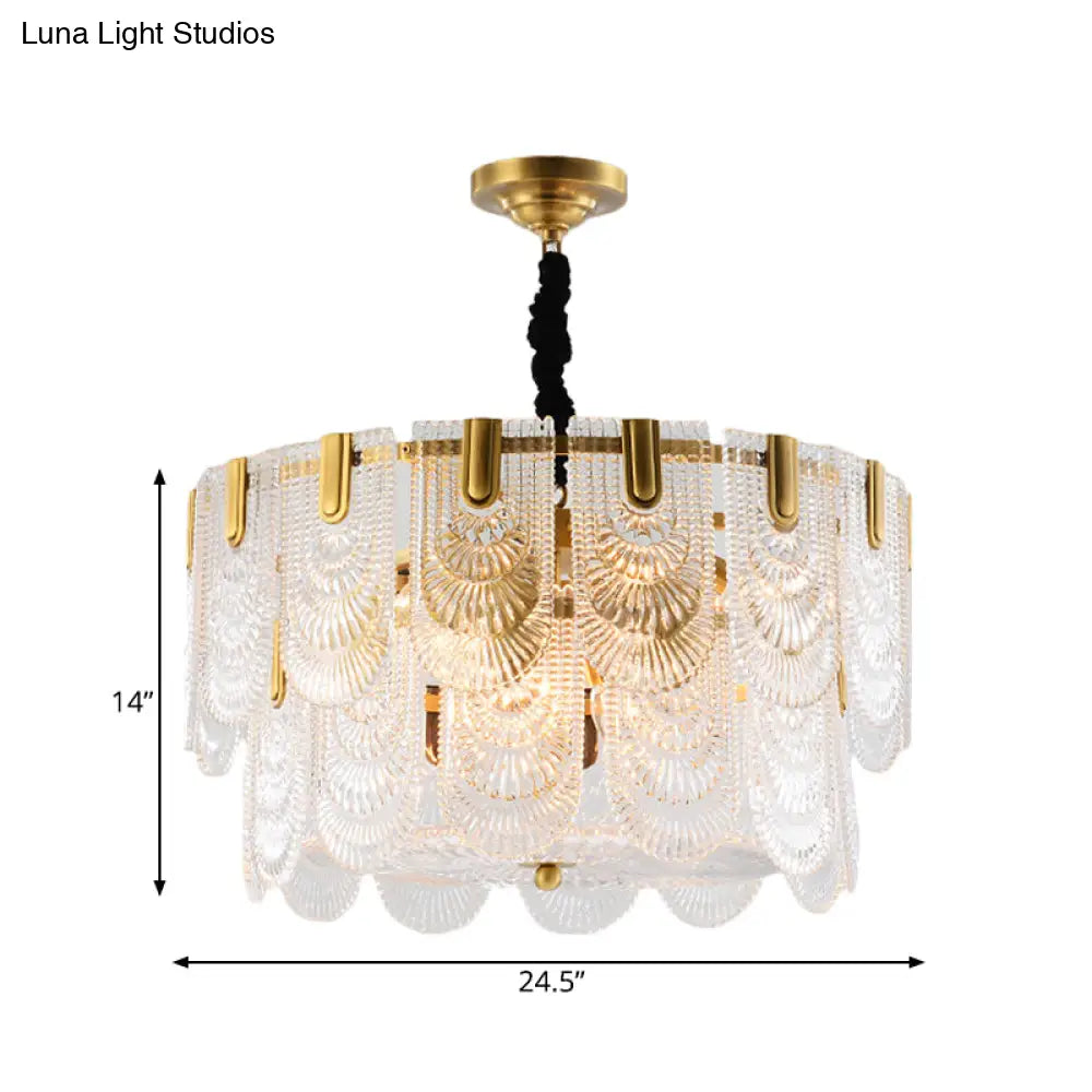 Textured Glass Layered Ceiling Light - Modern Brass Chandelier With 3/8 Lights