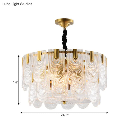 Textured Glass Layered Ceiling Light - Modern Brass Chandelier With 3/8 Lights