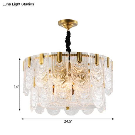 Textured Glass Layered Ceiling Light - Modern Brass Chandelier With 3/8 Lights