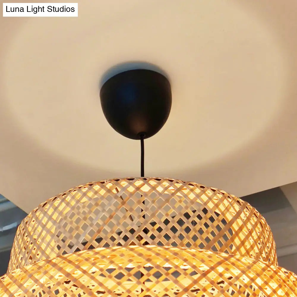 Tiered Bamboo Pendant Light In Modern Beige - Perfect For Restaurant Or Home
