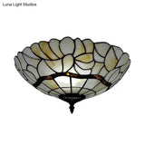 Tiffany 2 - Light Bedroom Ceiling Flush Mount - Art Glass Dome Shade 8’ H X 16’ D White Fixture