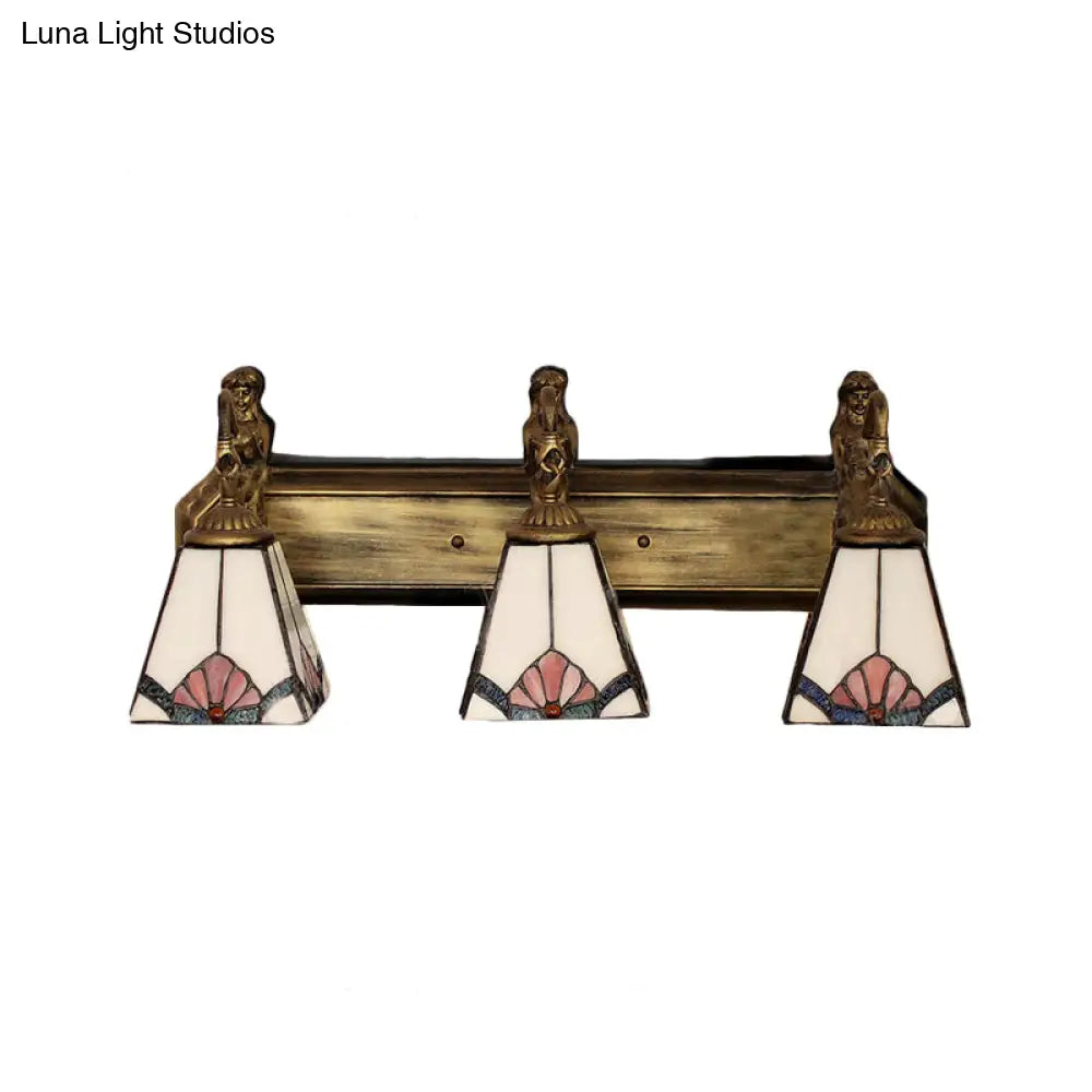 Tiffany 3-Headed Wall Sconce Light Fixture - Orange/Blue Glass Trapezoid Design
